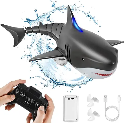 Kiztoys Tiburón Teledirigido, 2.4GHz RC Barco Simulación, Juguete para Piscina Agua, Barco Eléctrico para Regalo para Niños y Niñas Mayores de 6 Años  