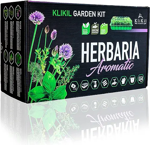 KliKil Kit de Huerto Urbano Herbaria Aromatic - Jardinera Profesional con 6 Variedades de Semillas de Hierbas Aromáticas: crea tu Propio Jardín Urbano. Regalo Original para Hombres y Mujeres  