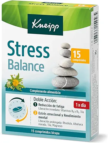 Kneipp Stress Balance, Tranquilizante Natural para Aliviar el Estrés, Tecnología Bicapa con Doble Acción: Reduce el Cansancio, la Fatiga y Aumenta el Rendimiento Cognitivo, 15 Comprimidos  