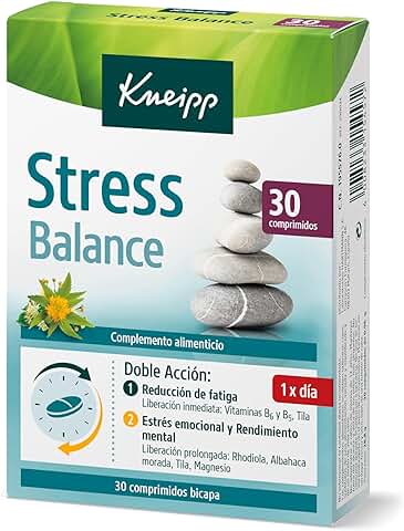 Kneipp Stress Balance, Tranquilizante Natural para Aliviar el Estrés, Tecnología Bicapa con Doble Acción: Reduce el Cansancio, la Fatiga y Aumenta el Rendimiento Cognitivo, 30 Comprimidos  