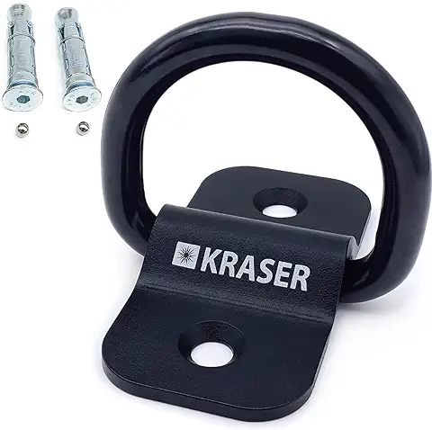 KRASER KR802 Anclaje Suelo Moto Antirrobo Fijación Pared Garaje Bicicleta Parking, Seguridad Remolque, Anilla Basculante ø14, Acero Resistente Compacto 12,8 x 6,5 Tacos Expansivos, Fijar Motocicleta  