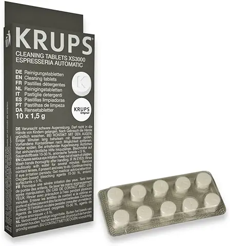 Krups XS300010 Pastillas Limpiadoras para Máquinas de Café Súper Automáticas, pack de 10 Pastillas, Elimina Depósitos y los Residuos Grasos del Café  