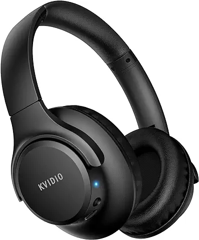 KVIDIO Auriculares Supraaurales Inalámbricos, 65 Horas de Reproducción Auriculares Bluetooth, Cascos Ligeros Plegables con Micrófono, Graves Profundos (Negro)  