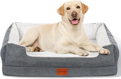 KYG Cama Perros Medianos con Forro Impermeable y Espuma de Soporte Ortopédico, Forrada con Piel de Imitación Ultra Lujosa Sofá Perro Ortopédica Desenfundable y Lavable,Gris, 80 * 60 * 18cm  