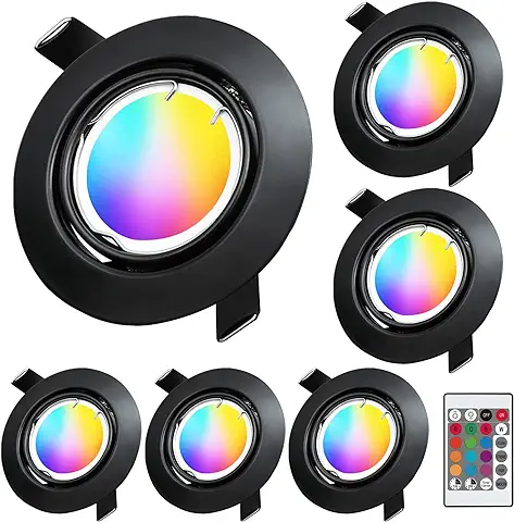 KYOTECH Foco Empotrable LED RGB Giratorio 5W Blanco Cálido 3000K Cambio de Color Downlight led Techo 400LM Regulable con Control Remoto Plafón Luz de Techo Negro Foco Empotrable 6 Piezas  