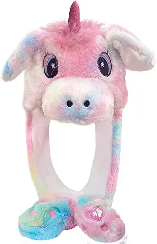 Laahoem Sombrero de Unicornio con Orejas Móviles para Mujeres Lindo y Divertido Juguete de Peluche Gorra Animal Cosplay Regalo de Fiesta de Cumpleaños  