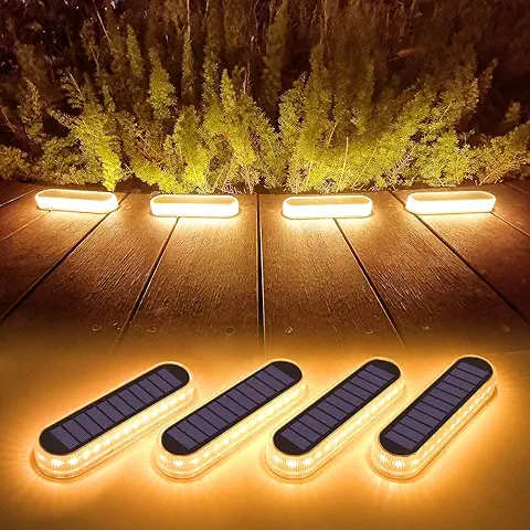 Lacasa 4pcs Luces Deck Solares LED Piso Exterior, Luz Solar Suelo Terraza Jardin, Blanco Cálido 40LM, Lámpara Solar IP68 Impermeable, Luz Toda la Noche, para Escalones Caminos Balcones  