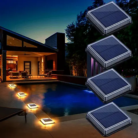 Lacasa Luces Solares Jardin, Lámpara Solar Exterior IP68 Impermeable Auto ON/OFF Luz Solar del Piso para Step Garaje Camino Patio Deck Entrada Vía Calle Valla - Blanco Cálido - Cuadrado - 4 Pack  