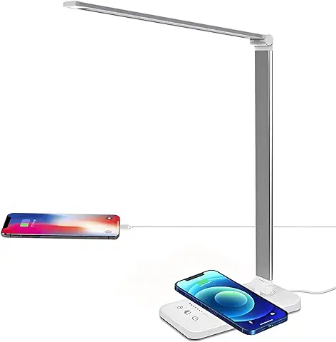 Lacmisc Lámpara Escritorio LED, Flexo de Escritorio Lámparas de Mesa USB Regulable, 5 Modos 10 Niveles de Brillo, Emporizador de 30/60min Función de Memoria  