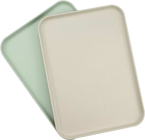 LAKSOL 2 Piezas Bandejas Rectangulares, Bandeja Cocina Pequeña, Bandejas Comida Rápida, Bandejas Café Pequeñas, Bandeja Té Plástico Antideslizante Reutilizable para Comedor (Blanco Roto, Verde Claro)  