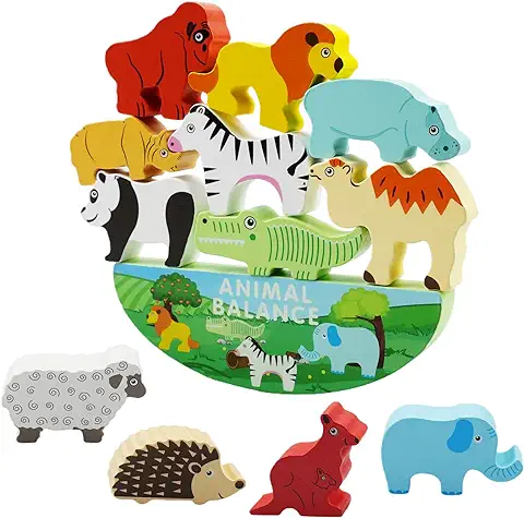 LAKSOL Animales de Madera Juguetes Apilables, Juegos de Equilibrio Montessori 3 4 5 6 Años, Juguetes Educativos Bloques Regalos para Bebés Niños Niñas  