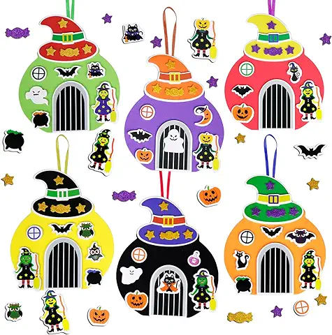 LAMEK 12 Kits de Manualidades de Brujas para Niños Creativas Elaboración de Halloween Colgantes de Decoración Halloween Juego con Piezas de Espuma para Niños y Niña Halloween Carnaval  