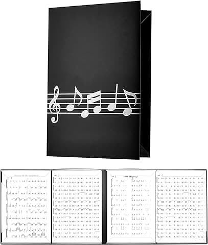 LAMEK 4 Caras Carpeta Partituras de Plegable Carpeta de Música Negra Soporte de Partituras Carpeta de ​Archivos de Música Impermeable Carpeta de Presentación de Partituras para Piano Guitarra Violín  