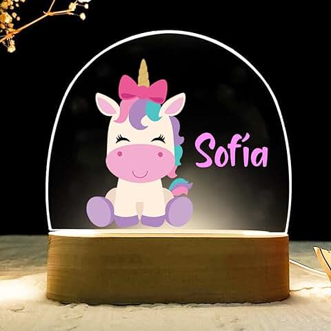 Lampara Infantil Personalizada para Bebes y Niños de Mesita de Noche Regalos bebe Recien Nacido Personalizada Decoracion Habitacion bebe luz Quitamiedos Lamparas Niño Originales Niña (UNICORNIO)  