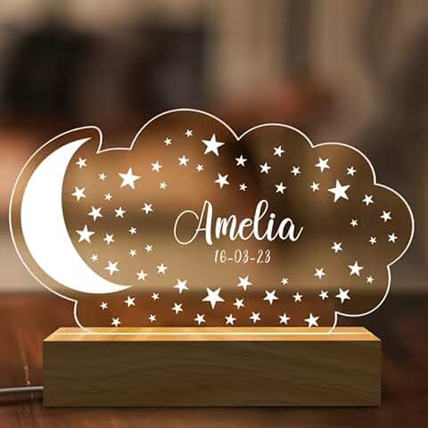 Lampara Personalizada para Bebes y Niños de Mesita de Noche Regalos bebe Recien Nacido Personalizada Decoracion Habitacion bebe luz Quitamiedos Infantil Lampara Niño Originales Niña Nocturna (LUNA)  