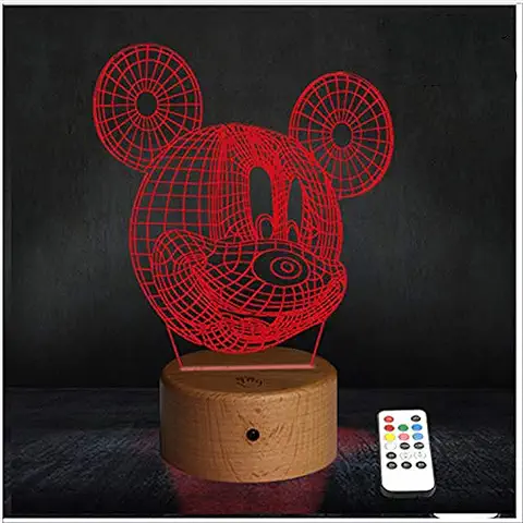 Lamparas de Mesa de Noche - Madera 2020 Modelo Led con Tu Forma Favorita - Lamparas Infantiles de Decoración - Regalo Original para Niños Tactil Modernas Salon (Mickey)  