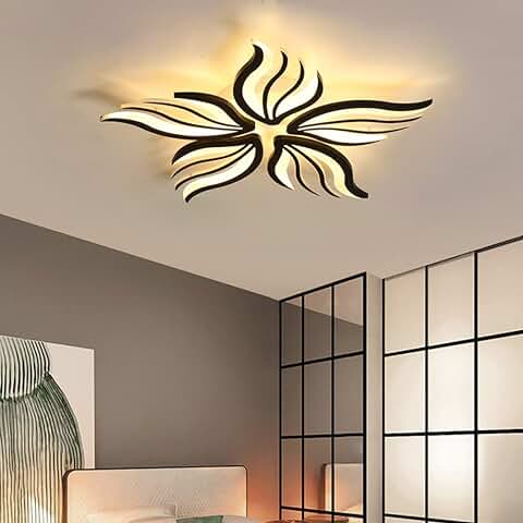 Lanekd Lámpara de Sala de Estar Luz de Techo LED Moderna Dimmable Diseño en Forma de Flor con Control Remoto para Dormitorio Comedor Techo Lámparas Decorativas Iluminación de Techo (L75cm, Negro)  