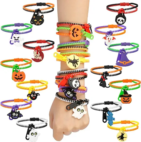 LANMOK 28 Pcs Zipper Bracelets Halloween Party Bracelets Friendship Bracelets Kids Zip for Friendship Bracelets Gadgets Halloween-Fantasy Witches Pumpkin-Gift Pouches Kids  