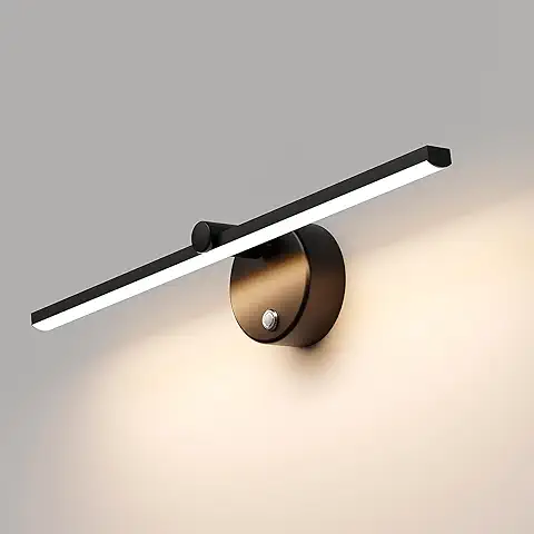LANMOU 41cm Lámparas de Espejo de Baño LED con Interruptor, LED Regulable Aplique de Pared Interior Luces de Pared Giratorios de 300° Aplique Espejo Baño para Tocador Inodoro Armario,8W 4000K,Negro  