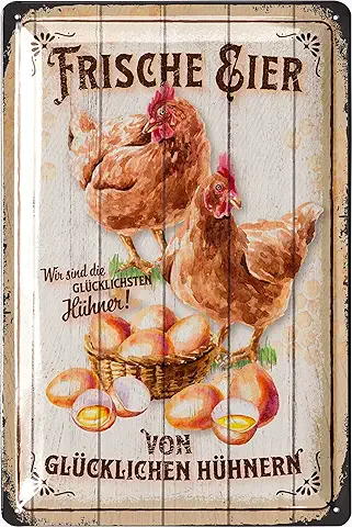 LANOLU Cartel de Chapa Retro con Diseño de Gallinero, Huevos Frescos, Accesorios de Gallina, Cartel Divertido con Refranes, Cartel de Metal Vintage para Gallinero, Decoración para el Jardín, 20 x 30  