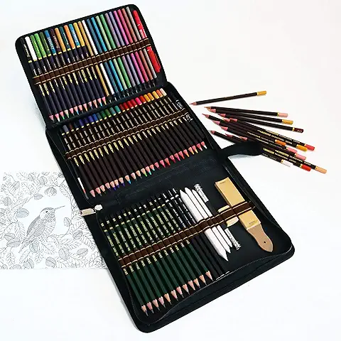 Lapices Colores Profesionales,Kit para Dibujar a Lapiz,72 Dibujos a Lapiz con Color y Herramientas de Dibujo,Incluye Lápices Metálicos,acuarelables,carbón,lápices Pastel y Caja de Lápiz  