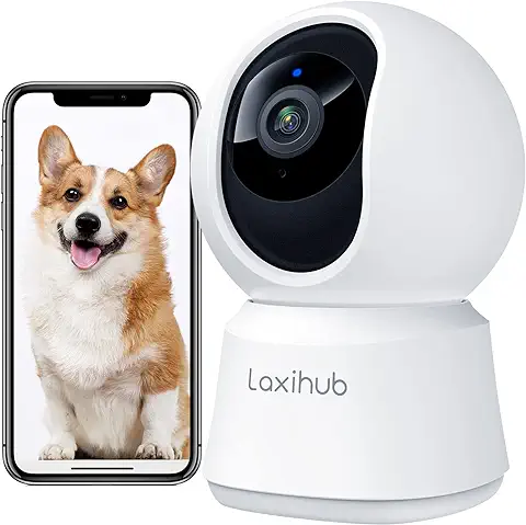 LAXIHUB Cámara Vigilancia WiFi Interior 1080P, Cámara en Casa para Mascotas, PTZ 355° Camara para Perros con Aplicación, 2.4GHz WiFi Cámara Visión Nocturna, Audio Bidireccional, Compatible con Alexa  