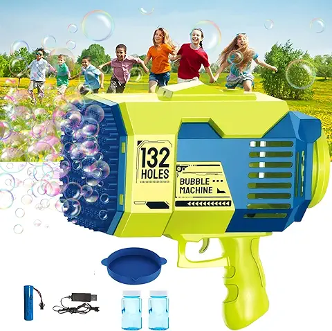 LAYPUNY Pistola de Burbujas 132 Agujeros, Burbujas de Jabon Gatling para Chicos Juguetes NiñOs Soplador De Burbujas con Luces Coloridas Adulto para NiñAs para Fiesta Al Aire Libre (Verde)  