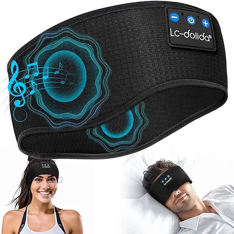 LC-dolida Auriculares de Dormir Bluetooth Inalámbricos V5.2 para Deporte, Diadema de Música, Altavoces Estéreo HD, Perfectos para Deportes, Dormir de Lado, Viajes en Avión, Meditación y Relajación  