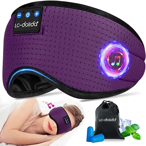 LCdolida Máscara de Dormir con Bluetooth con Auriculares para Dormir de Lado, Auriculares Transpirables para Dormir, Cómodos Altavoces HD Integrados, Ayuda para Dormir para Adultos, Dispositivos  