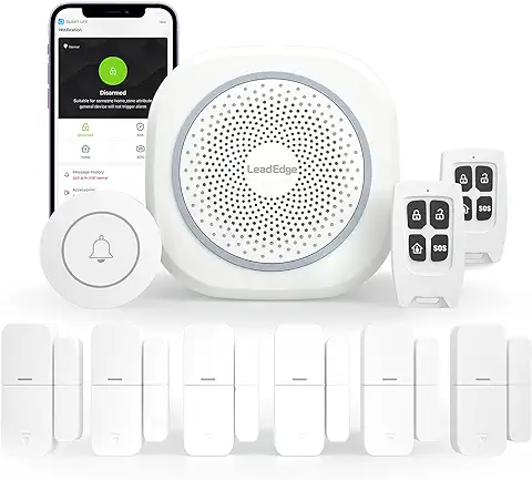 LeadEdge AS100 Alarmas para Casa WiFi,6 Sensores de Puertas y Ventanas, 2 Mandos a Distancia y 1 Timbre de Puerta, Funciona con Alexa,Wireless Kit de Sistemas Alarmas de Seguridad Hogar  