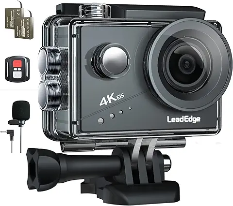 LeadEdge Cámara Deportiva 4K 20MP EIS Estabilizador Micrófono Externo con Control Remoto Wi-Fi 170° Gran Angular Camara Acuática Camaras Acción Sumergible de 40M  