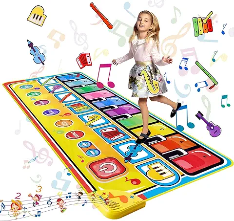 LEADSTAR Alfombra Piano para Niños,Juguetes Bebes 1 2 3 4 5 Año，Alfombra Musical Teclado Alfombra de Baile con 8 Instrumentos, Educativo Juguete Regalo para Bebé Niño Niña (148x60cm)  