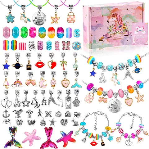 LEADSTAR Regalo Niña 5 6 7 8 9 10 11 12 13 Años, Juguetes Niña Manualidades Niños Abalorios para Hacer Pulseras Kit, Juegos para Crear Joyas Fabricación Charm Bracelets DIY Set para Niñas de 5-13 Años  