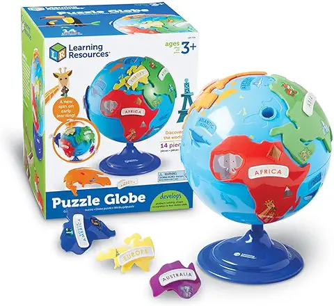 Learning Resources- Globo Terráqueo y Puzle, mi Primer Globo Terráqueo, bola del Mundo Interactiva para Niños, mapa Montessori, Regalos para Niños de 6 - 8 Años, Niños y Niñas  