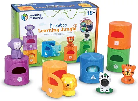 Learning Resources-La Jungla Peekaboo para Niños Pequeños, 10 Piezas, 18 Meses, Didácticos, Bebés, Educativos, Juguetes Antiestrés, Motricidad Fina (LER6815)  