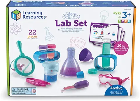 Learning Resources Laboratorio de Ciencias de Primaria (Rosa), Kit de Experimentos Científicos para Niños con 10 Experimentos, Juguetes de Stem de Preescolar, Matraces, Lupas para Niños, 3+  