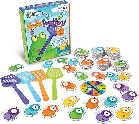 Learning Resources- Mathswatters, Sumas y Restas con Matamoscas Niños, Juegos Didácticos, Matemáticas de Preescolar, Montessori, 99 Piezas, 5+ Años, Multicolor (LER0841)  