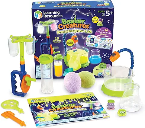 Learning Resources Set de Laboratorio con Monstruos Que Brillan en la Oscuridad Monsterglow de Beaker Creatures, Stem, Juguete para Realizar un Experimento Científico, 5+ Años  