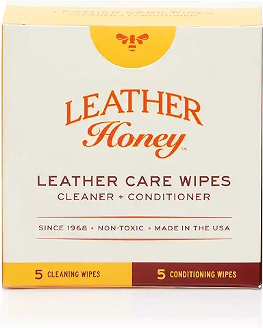 Leather Honey Kit de Limpieza para el Cuidado del Cuero, Limpia y Acondiciona, lo Mejor para Ropa de Vinilo y Cuero, Muebles, Interior de Automóviles, Zapatos y Accesorios - 10 Toallitas  