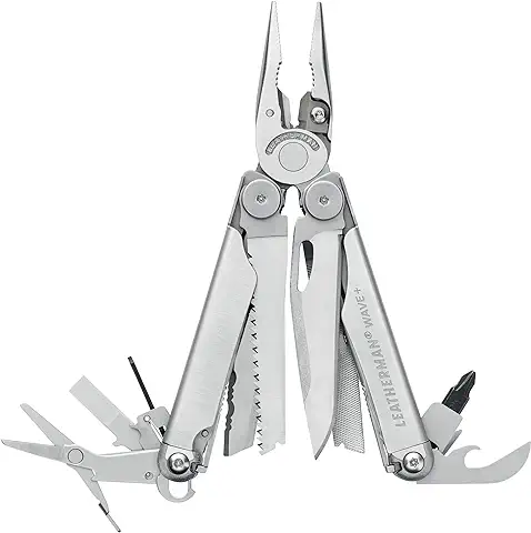 Leatherman Wave Plus - La Multiherramienta para cada Tarea, 18 Utensilios Multiusos con Navajas Bloqueables para Acampar, Bricolaje y Aventuras al aire Libre Hechas en EE.UU., en Acero Inoxidable  