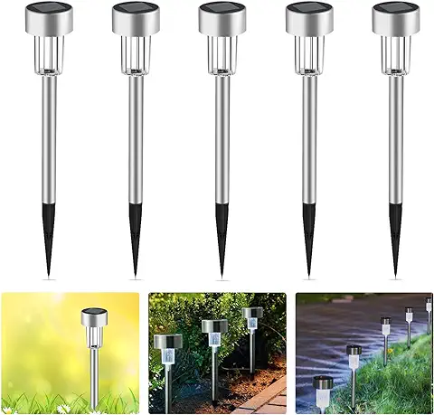 LEDGLE Lámpara Solar 5 Luces LED Exterior Impermeables Acero Inoxidable Landscape Pathway Luces para Patio, Césped, Jardín, Pasillo,Terraza [Clase de Eficiencia Energética A+++]  