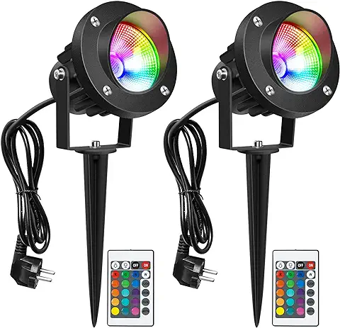 Ledmo 2 Piezas Foco Proyector Exterior 20W RGB, Lámpara de Césped RGB con Espica Impermeable IP65 Focos de Jardín con Pincho Para Jardín Aire Libre Césped Patio Decoración  