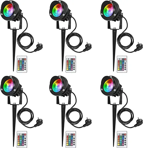 Ledmo 6 Piezas RGB Foco Proyector Exterior,Lámpara de Césped RGB con Espica Impermeable IP65 Focos de Jardín con Pincho para Jardín Aire Libre Césped Patio Decoración  