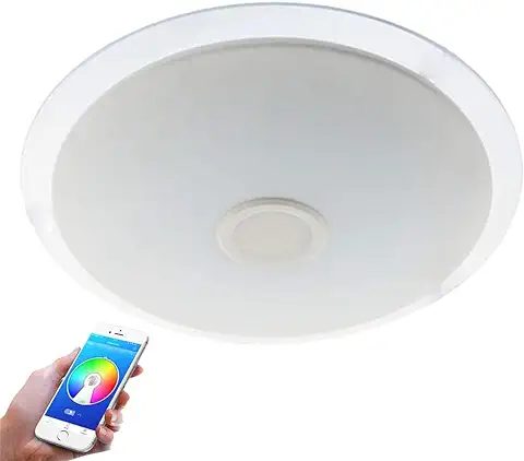 LEDUNI Plafón LED Lámpara de Techo con Altavoz Bluetooth, 36W, 2800 Lúmenes Regulable 3000K-6500K RGB Multicolor Cambio de Color Con Mando a Distancia y Remoto Móvil APP Φ500mm*45Hmm IP20  