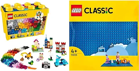 LEGO 10698 Classic Caja de Ladrillos Creativos Grande, Juguete Educativo, Juego de Construcción + Classic Base Azul de 32x32 Tacos, Placa Tablero de Construcción y Expansión  