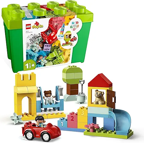 LEGO 10914 Duplo Caja de Ladrillos Deluxe, Juguete Creativo para Niños de 1 Año y Medio - 2 Años, Casa de Muñecas, Coche, Perrito y Figuras, Regalo Infantil  