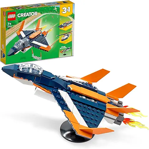 LEGO 31126 Creator Reactor Supersónico, Juego de Construcción Creativo 3 en 1: Avión, Helicóptero y Lancha de Juguete, Set de Vehículos para Niños  