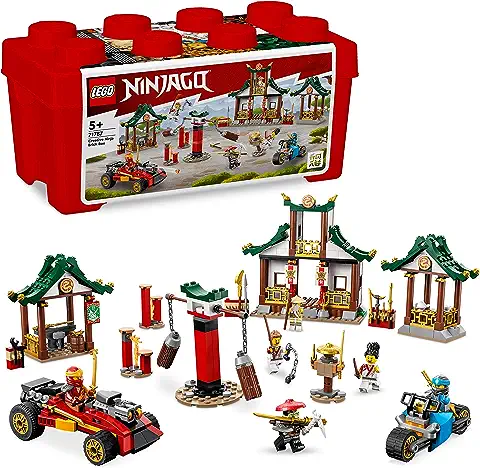 LEGO 71787 Ninjago Caja Ninja de Ladrillos Creativos para Almacenamiento de Juguetes, Coche, Moto Ninja, Dojo y 6 Mini Figuras para Niños de 5 Años o Más  