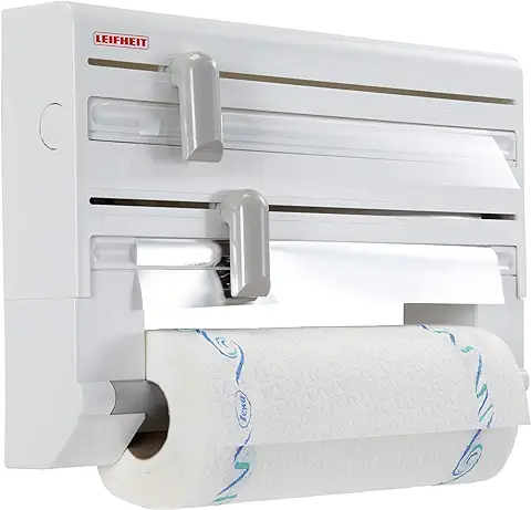 Leifheit Portarrollos de Pared Parat ComfortLine para 3 Rollos, Porta Rollos con Cuchillas para un Corte Limpio, Portarrollos de Cocina de Plástico  