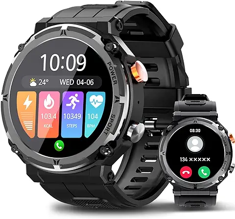 LEMFO Reloj Inteligente Hombre, Smartwatch de 1.39" con Llamadas, Más de 100 Modos Deportivos, Monitoreo de Ritmo Cardíaco, Presión Arterial y Oxígeno en Sangre, para Android e iOS (2 Correas)  